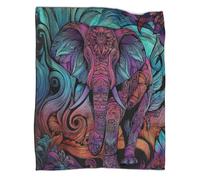 kaiyun Art de l'éléphant Couverture Imprimée Chaude Et Douce pour Camping en Plein Air Style Motifs psychédéliques Couvre-lit Quatre Saisons pour Chambre À Coucher 60x80inch(150x200cm)