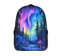 kaiyun Aurores boréales par une nuit enneigée Sacs À Dos,Pine Arbres Champignons Cartable Avec Boucle De Réglage Pour Garçons Et Filles,16 inch Léger Décontracté Sac De Voyage