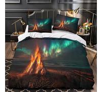 kaiyun Aurores boréales Parure De Lit Housse 3 Pièces Feu de Joie Viking sur la Plage en Microfibre avec Taies d'oreiller De Couette Imprimé pour Enfants Adolescents Super King（260x220cm）