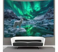 kaiyun Aurores boréales Tapisserie Chambre Esthétique - Murale Indépendante Décoration De Salle Couvre-lit Loup arctique blanc Tenture Murale, Art Mural 70cmx100cm