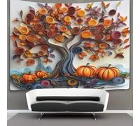 kaiyun Automne Arbres, Citrouilles Tapisserie Découpage en papier Art 3D Tenture Murales Décorations Pour La Maison Pour La Chambre 70cmx100cm