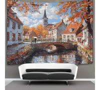 kaiyun Automne dans la vieille ville Décorations Tapisserie Tenture Murale Style peinture à l'huile Impression 3D Couverture Murale Affiche Pour Salon Chambre Dortoir Décor 180cmx230cm