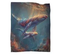kaiyun Baleine et Son bébé nageant dans la mer 3D Literie Couverture De Lit en Peluche Imprimée Numérique pour Garçons Et Filles 40x50inch(100x130cm)