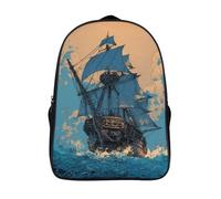 kaiyun Bateau pirate rétro Sac À Dos D'écolier,imprimé En 3D,Style BD Cartables Scolaires Enfants,Grande Capacité,pour Voyage,léger 16 inch