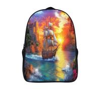 kaiyun Bateau, vagues tumultueuses Sac À Dos,Sac Scolaire Enfant Ado Camping,Voyage Cartable Scolaire,Nuages, coucher de soleil doré, architecture côtière Sacs Scolaires,16 inch