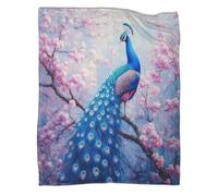 kaiyun Beautiful Blue Paon Jeté À Motifs pour Camping en Plein Air,Chaud Fleur de Cerisier Arbre Jeté Léger pour Canapé-lit 60x80inch(150x200cm)