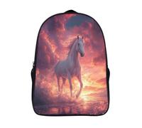 kaiyun Beautiful White Cheval Sac À Dos D'école Nuages Roses au coucher du soleil Imprimé 3D Sac À Unisexe Pour Enfants/étudiants/Adultes 16 inch