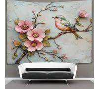 kaiyun Bel oiseau on A Branch Décorations Tapisserie Tenture Murale Fleur Impression 3D Couverture Murale Affiche Pour Salon Chambre Dortoir Décor 130cmx150cm