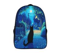 kaiyun Black Chat on The Street Sac À Dos D'école Bright Blue Lune Imprimé 3D Sac À Unisexe Pour Enfants/étudiants/Adultes 16 inch