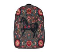 kaiyun Black Cheval with Floral Patterns Sacs À Dos,imprim É 3D Cartable Sac Mode Pour Maternelle Ou Primaire 17inch