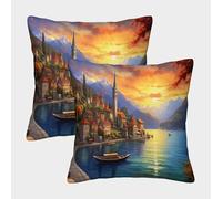 kaiyun Bord de mer Ville Housses De Coussin Harbor Soleilset - Chambre À Coucher Décoratives pour Canapés,Lits,chaises,Salons,Voitures,Livré avec Fermeture Éclair Invisible 45x45cm Paquet De 2