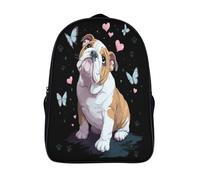kaiyun BouleChienue anglais mignon Sac À Dos,Sac Scolaire Enfant Ado Camping,Voyage Cartable Scolaire,Papillon cœur Rose Sacs Scolaires,16 inch