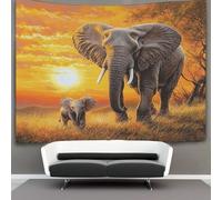 kaiyun Bull Éléphant with Baby Éléphant Tapisserie African Soleilset Tapisseries 3D Tapisserie Décorations Pour La Maison Pour La Chambre 150cmx200cm