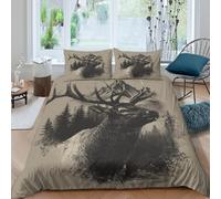 kaiyun Bull Elk, Forest, River Set De Housses De Couettes 3D, Imprimé De Couettes avec Taie d'oreiller, en Microfibre Douce Literie, pour Adultes Et Enfants King(220x240cm)