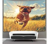 kaiyun BullChien Running Across The Field Tapisserie Murale À Suspendre, Style dessin animé Tapisseries Murales,décoration Pour Salon,chambre À Coucher,dortoir 70cmx100cm