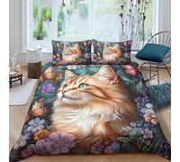 kaiyun Butterflies and Fleurs Surround The Chat Parure De Lit Housse 3D Imprimé Animaux Mignons Microfibre 3 Pièces, Housse Couette avec Taies d'oreiller Filles Garçon Double（200x200cm）