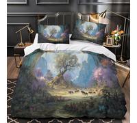 kaiyun Cadre Naturel en Arc, Arbre Magique, Animaux Parure De Lit,3D Imprimé,en Microfibre 3 Pièces Housse De Couette +Taies D'Oreillers pour Enfants Filles Garçon Super King（260x220cm）