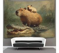 kaiyun Capybara chevauchant un alligator Tapisserie Chambre Esthétique - Murale Indépendante Décoration De Salle Couvre-lit Tenture Murale, Art Mural 130cmx150cm