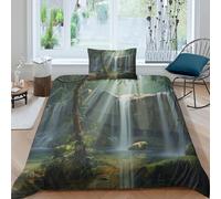 kaiyun Cascade dans Une forêt Zen Housse De Couette 3D, Literie Microfibre avec Taies d'oreiller (3 Pièces) pour Filles Garçon Single（135x200cm）