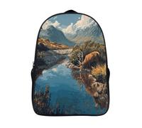 kaiyun Cerf Drinking Water by The River Sac À Dos Enfant,Léger Mignon Cartable Garçons Filles Étudiant Utilisation Quotidienne Sac 39x29x16cm
