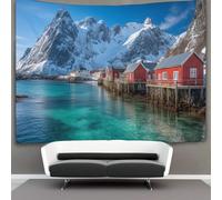 kaiyun Charmants villages de pêcheurs des îles Lofoten Tapisserie, Tenture Murales Pour Chambre Esthétique,décoration De La Maison Pour Le Salon 70cmx100cm