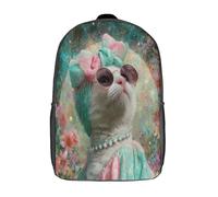 kaiyun Charming Female Chat with A Big Ribbon on Her Head Sacs À Dos,3D Imprimé Étudiant Cartable Garçons Filles Livre Sac Pour Maternelle Ou Primaire 17inch
