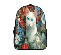kaiyun Chat blanc with Blue Yeux Cartable Art populaire russe Imprimé 3D Sac À Dos Pour Ordinateur Portable Unisexe Pour Enfants/étudiants/Adultes 16 inch