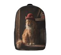 kaiyun Chat in A Red Top HatSacs À Dos Pour Enfants École,Bibliothèque ancienne Grande Capacité Adolescents Sac À Garçons Filles Voyage 17inch