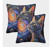 kaiyun Chat quantique Housses De Coussin Animal - Chambre À Coucher Décoratives pour Canapés,Lits,chaises,Salons,Voitures,Livré avec Fermeture Éclair Invisible 50x50cm Paquet De 2