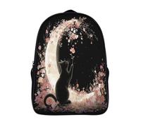 kaiyun Chat Sitting on The Lune, Fleurs Sac À Dos Cartable Scolaire Boucle De Réglage Sac A Dos Filles Garçons Pour Enfants Mignon Sac Scolaire 16 inch