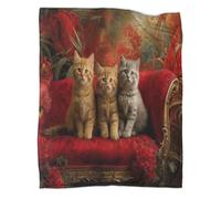 kaiyun Chaton Assis sur Le canapé avec éléments Floraux et végétaux 3D Literie Couverture De Lit en Peluche Imprimée Numérique pour Garçons Et Filles 80x90inch(200x230cm)