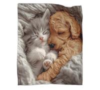 kaiyun Chaton Mignon Couverture Imprimée en 3D Style Animal endormi Édredon en Peluche Douce pour Lits Et Canapés De Vacances,40x50inch(100x130cm)