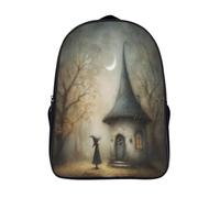 kaiyun Chaumière de la petite sorcière Sac À Dos D'écolier,imprimé En 3D,Entouré d'arbres centenaires Cartables Scolaires Enfants,Grande Capacité,pour Voyage,léger 16 inch
