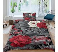 kaiyun Chauve-Souris Pattern Ensemble De Literie en Microfibre Roses et Feuilles Motif Housse De Couette Et Taies d'oreiller Imprimées en 3D pour Enfants Single（135x200cm）