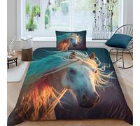 kaiyun Cheval à la Longue crinière Flottant au Vent 3D Parure De Lit, 3 Pièces Housse De Couette Microfibre Ensemble De Literie Imprimé Taies d'oreiller, pour Adultes Et Enfants Single（135x200cm）