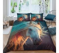 kaiyun Cheval à la Longue crinière Flottant au Vent Housse De Couette Ado Adulte avec Taie d'oreiller, 3 Pièces Parure De Lit en Microfibre avec Fermeture Éclair, 3D Imprimé Motif King（220x240cm）