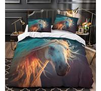 kaiyun Cheval à la Longue crinière Flottant au Vent Housse De Couette Parure De Lit 3 Pièces en Microfibre 3D Motif Imprimé avec Taies d'oreiller pour Adultes Enfants Super King（260x220cm）