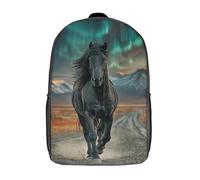kaiyun Cheval élégant Décontractée Sac À Dos Enfants Cartables Aurores boréales over Icelandic Volcano Fille Garçons Sac D'école Pour Scolaire Ou Voyage 17inch