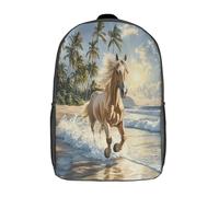 kaiyun Cheval Sacs À Dos,Plage And Palm Arbres Cartable Avec Boucle De Réglage Pour Garçons Et Filles,17inch Léger Décontracté Sac De Voyage