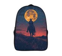kaiyun Chevalier en denim Sac À Dos,Sac Scolaire Enfant Ado Camping,Voyage Voituretable Scolaire,Setting Soleil Sacs Scolaires,16 inch