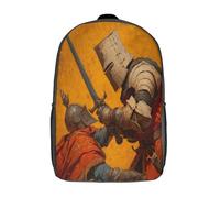 kaiyun Chevalier médiéval levant sa lance Sac À Dos,Sac Scolaire Enfant Ado Camping,Voyage Cartable Scolaire,Peinture à l'huile Sacs Scolaires,17inch