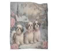 kaiyun Chiots en Hiver Couverture Imprimée en 3D Style Art de Chien Mignon Édredon en Peluche Douce pour Lits Et Canapés De Vacances,40x50inch(100x130cm)