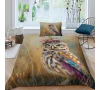 kaiyun Chouette Chevêche d'Angleterre Housse De Couette Style Peinture à l'huile Parure De Lit 3 Pièces en Microfibre 3D Motif Imprimé avec Taies d'oreiller pour Adultes Enfants Single(135x200cm)
