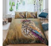 kaiyun Chouette Chevêche d'Angleterre Parure De Lit 3D, Parure De Lit Imprimée Style Peinture à l'huile, Housse De Couette en Microfibre Et Taies d'oreiller, Adultes Et Enfants King(220x240cm)