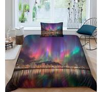 kaiyun Cité Arc-en-Ciel Literie Parure De Lit en en Microfibre avec Housse De Couette en 3D Aurores boréales in The Sky Imprimé 3 Pièces avec Single（135x200cm）
