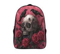 kaiyun Composition gothique Sac À Dos Enfants - Garçons Filles Big Crâne in Noir Spider Web Rose rouges Cartable Scolaire Adolescents Bon Pour L'école Et Les Voyages 16 inch