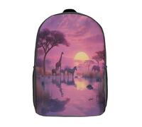 kaiyun Coucher de soleil au lac Sam, où les animaux s'abreuvent en harmonie Sacs À Dos,3D Imprimé Étudiant Cartable Garçons Filles Livre Sac Pour Maternelle Ou Primaire 17inch