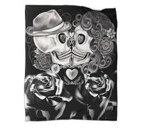 kaiyun Couple de crânes Couverture Imprimée Chaude Et Douce pour Camping en Plein Air Style Art du Tatouage Couvre-lit Quatre Saisons pour Chambre À Coucher 70x80inch(180x200cm)