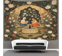 kaiyun Couple lisant près d'un rosier et d'une fontaine Tapisserie Style indien Murale Tenture Dortoir Chambre Salon 150cmx200cm
