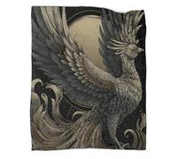 kaiyun Couverture Douce À Motif Black and Gold Tone Phénix Bird Image,Impression 3D,adaptée Au Salon,à La Chambre Et Au Canapé,Chaude Et Confortable 50x60inch(127x152cm)
